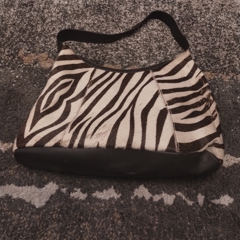 Bloomingdale's Zebra Print Shoulder Bag in Black and White